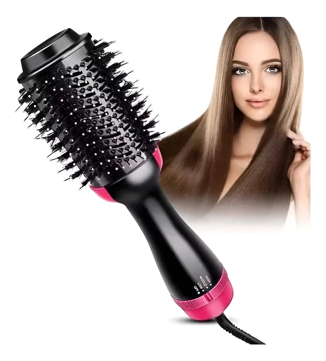 Cepillo secador de aire caliente negro y rosado
