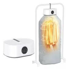 Secador portátil de ropa blanco con funda para colgar prendas