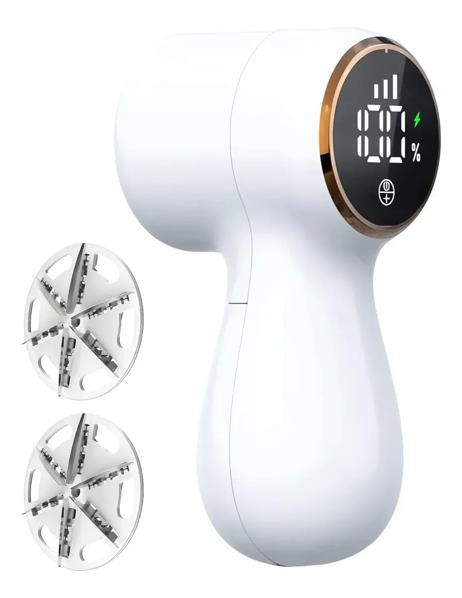 Quitamotas blanco recargable con pantalla digital y dos cuchillas adicionales · VELNORA